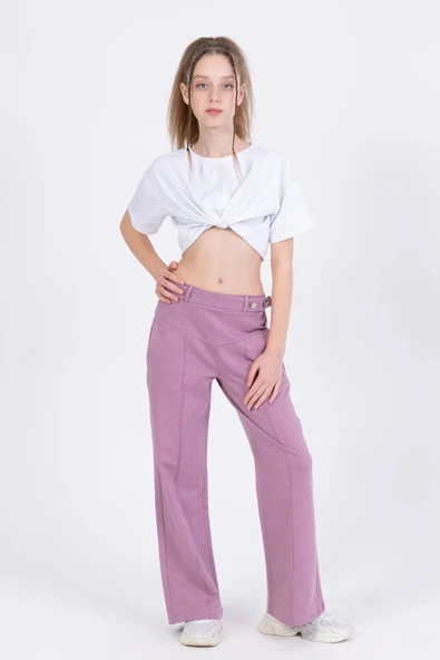 MORESUN Kız Çocuk Düğme Detaylı Pantolon - Resim 4