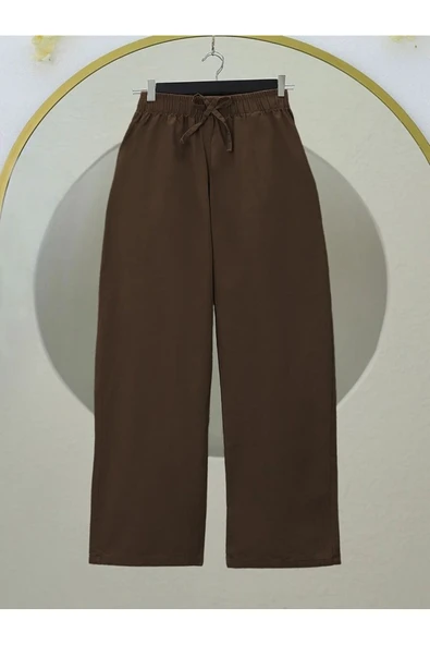 MORESUN Bağcık Detaylı Bol Paça Beli Lastikli Keten Pantolon - 3