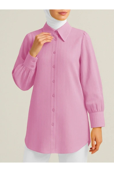 MORESUN Klasik Yaka Boydan Düğmeli Oval Kesim Gömlek - Resim 2