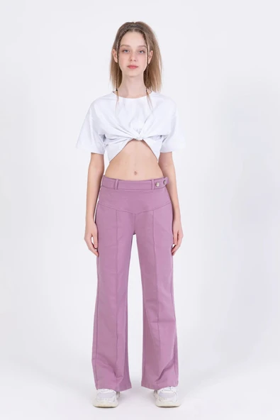 MORESUN Kız Çocuk Düğme Detaylı Pantolon - Resim 2