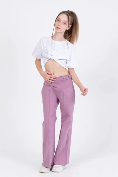 MORESUN Kız Çocuk Düğme Detaylı Pantolon - Resim 6