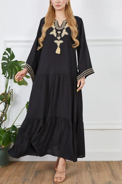 MORESUN Geniş Kalıp Nakışlı Viskon Elbise ürün görseli