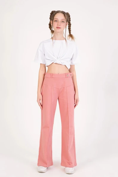 MORESUN Kız Çocuk Düğme Detaylı Pantolon - Resim 2