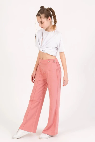 MORESUN Kız Çocuk Düğme Detaylı Pantolon - Resim 4