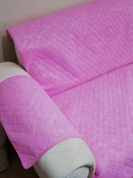 Pembe Çift Taraflı Leke Tutmaz Su Geçirmez 3 Kişilik Koltuk Örtüsü - 3