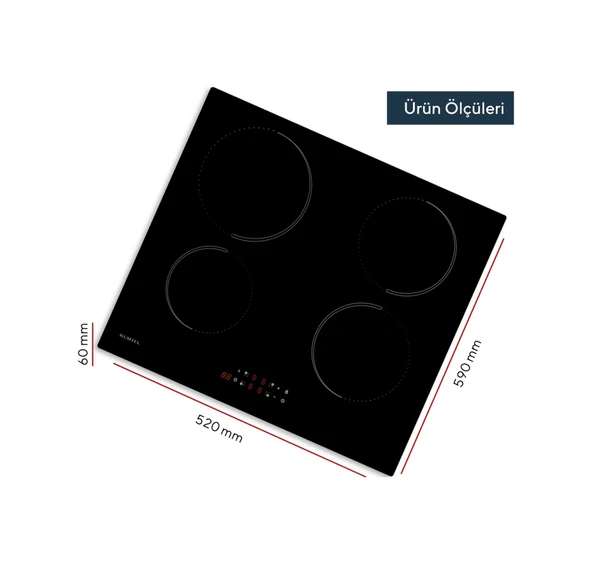 Kumtel HI6-4TB Elektrikli İndüksiyonlu Dört Gözlü Ankastre Ocak Siyah - Resim 3