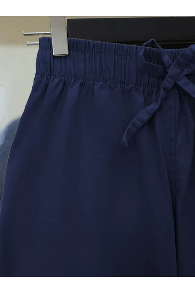 MORESUN Bağcık Detaylı Bol Paça Beli Lastikli Keten Pantolon - Resim 3