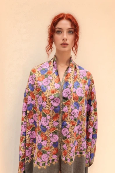 Omuz Şal Ipek Işlemeli Paşmina Şal Kaşmir