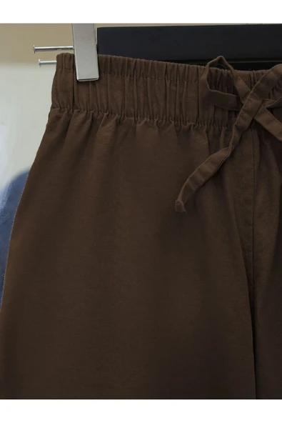 MORESUN Bağcık Detaylı Bol Paça Beli Lastikli Keten Pantolon - 2