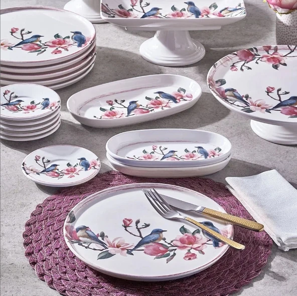 Fecra Pink Bird 18 Parça Servis ve Sunum Seti