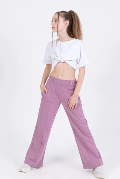 MORESUN Kız Çocuk Düğme Detaylı Pantolon ürün görseli