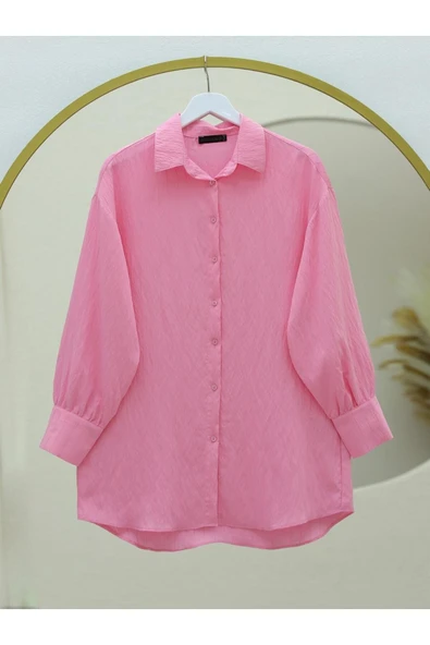 MORESUN Klasik Yaka Boydan Düğmeli Oval Kesim Gömlek ürün görseli