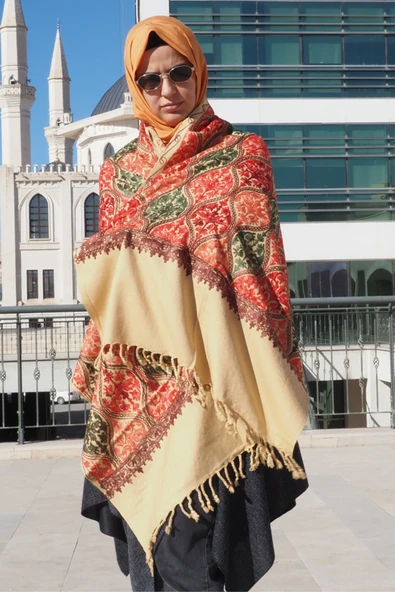 Omuz Şal Ipek Işlemeli Paşmina Şal Kaşmir