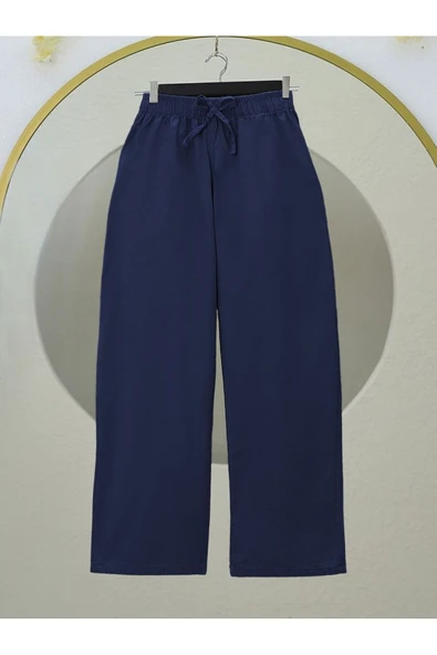 MORESUN Bağcık Detaylı Bol Paça Beli Lastikli Keten Pantolon - Resim 2