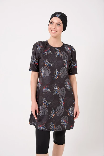 MORESUN Yarım Kol Spor Tesettür Mayo – 3 Parça Hızlı Kuruyan Set ürün görseli