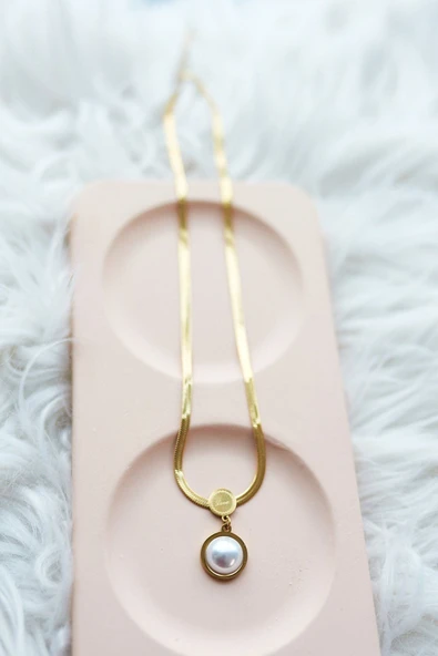 MORESUN İtalyan Zincir Küçük İncili Çelik Kolye ürün görseli