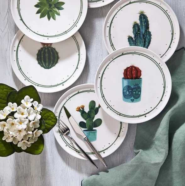 Fecra Kaktüs 6 Parça Pasta Tabağı Seti - 3