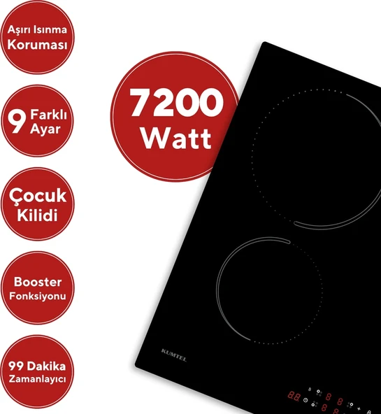 Kumtel HI6-4TB Elektrikli İndüksiyonlu Dört Gözlü Ankastre Ocak Siyah - Resim 2