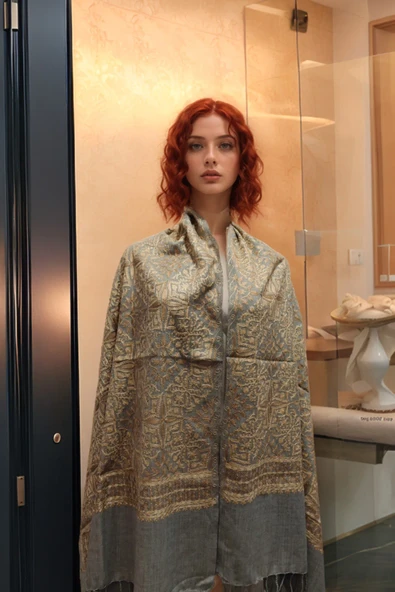 Omuz Şal Ipek Işlemeli Paşmina Şal Kaşmir