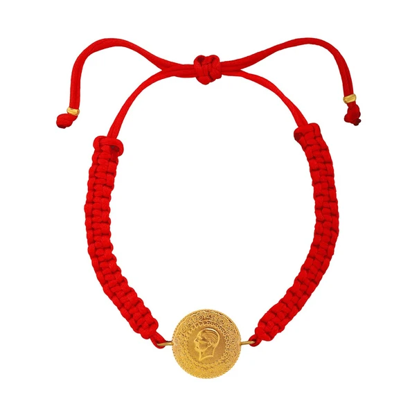 AgaKulche 22 Ayar Yarım Altınlı Kırmızı İpli Bileklik - Resim 4