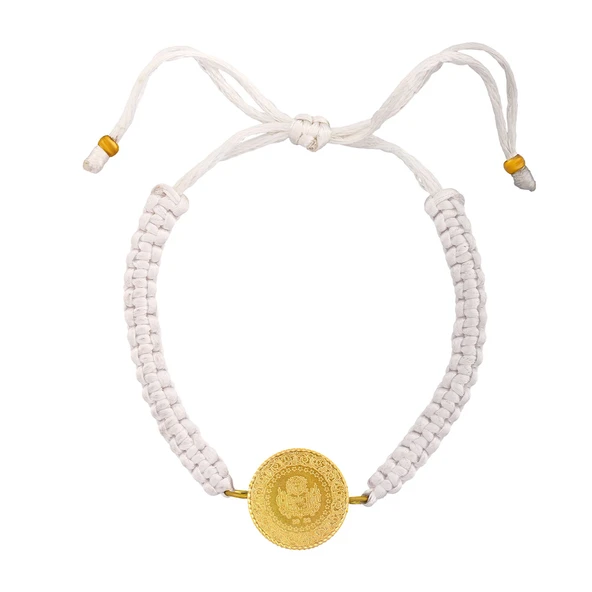 AgaKulche 22 Ayar Çeyrek Altınlı Beyaz İpli Bileklik - Resim 2