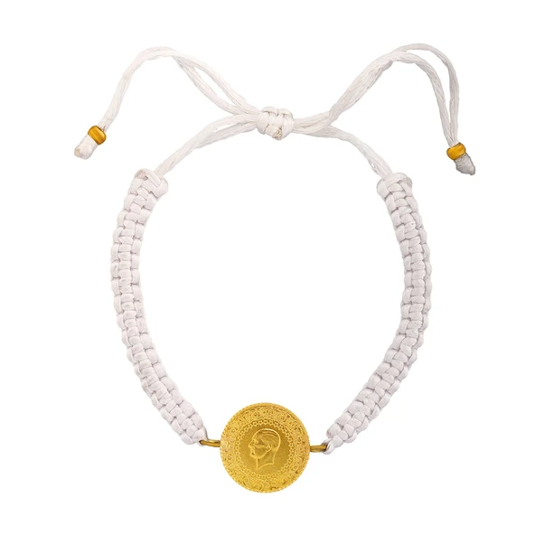 AgaKulche 22 Ayar Çeyrek Altınlı Beyaz İpli Bileklik - Resim 4