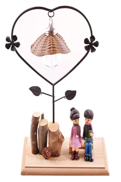 Bankta Oturan Romantik Çift Temalı Büyük Boy Masa Lambası Biblo ürün görseli