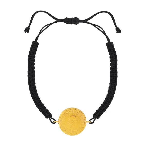 AgaKulche 22 Ayar Çeyrek Altınlı Siyah İpli Bileklik - Resim 4