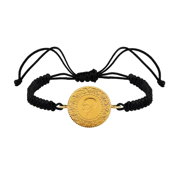 AgaKulche 22 Ayar Çeyrek Altınlı Siyah İpli Bileklik ürün görseli