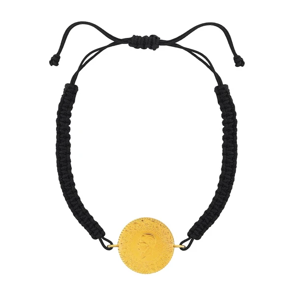 AgaKulche 22 Ayar Yarım Altınlı Siyah İpli Bileklik - 4