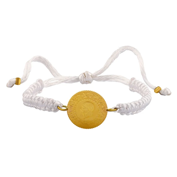 AgaKulche 22 Ayar Yarım Altınlı Beyaz İpli Bileklik