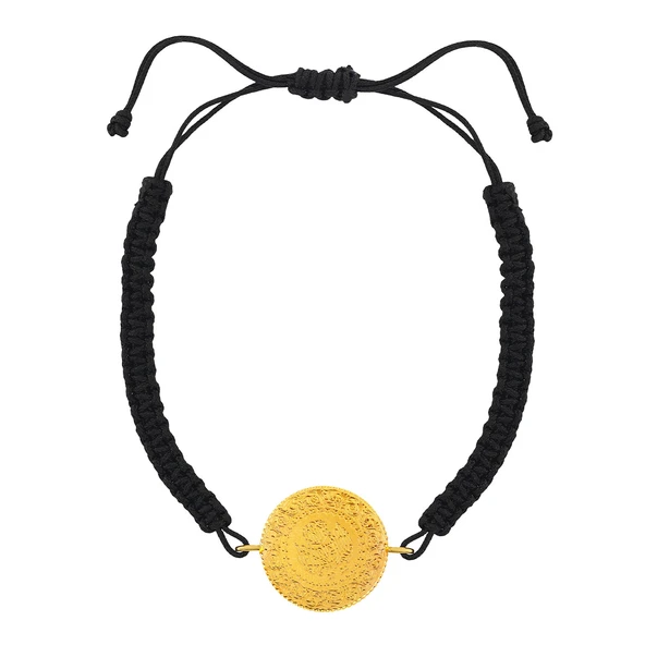 AgaKulche 22 Ayar Yarım Altınlı Siyah İpli Bileklik - 2