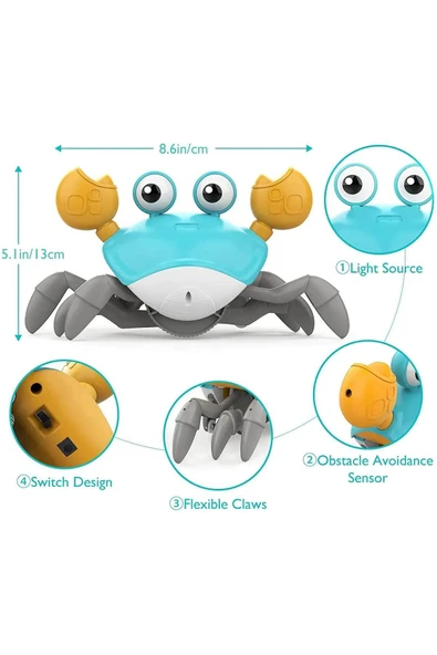 hak-iş oyuncak Emeklemeye Yardımcı Sensörlü Yengeç Şarjlı Oyuncak - Resim 5