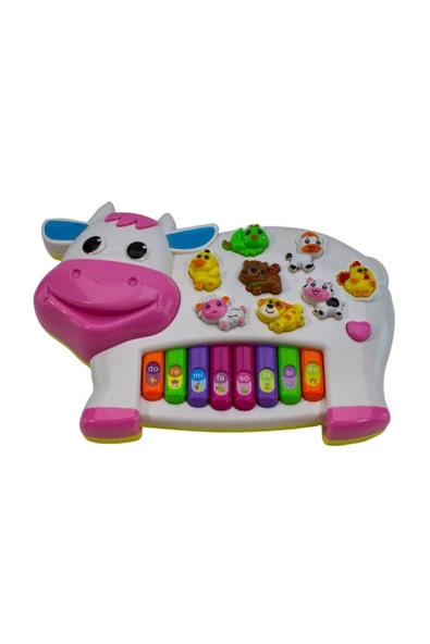 Can Ali Toys Türkçe Müzikli Eğitici Inek Figürlü Piyano Çiftlik Hayvanları - Beyaz, Sarı ürün görseli