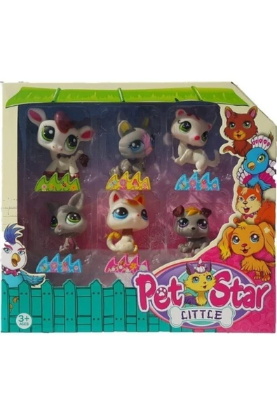 Can Ali Toys Littlest Pet Shop Neşeli Minişler 6'lı Miniş Ailesi Oyuncak Pet Star Little Minişler Beyazlı Grili M - 1