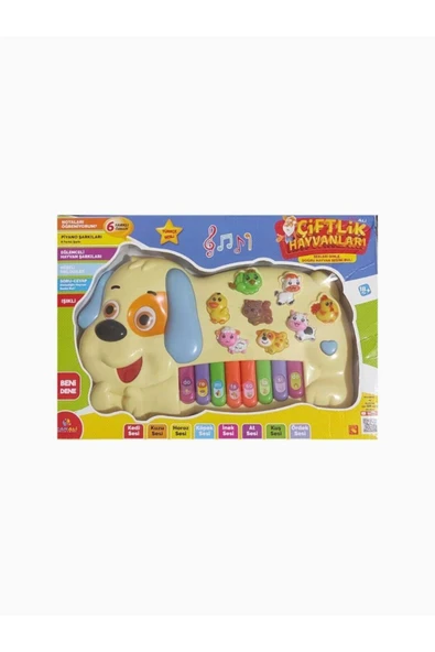 Can Ali Toys Pilli Türkçe Sesli Müzikli Işıklı Çiftlik Hayvanları Köpek Şeklinde Beyaz Piano - 1