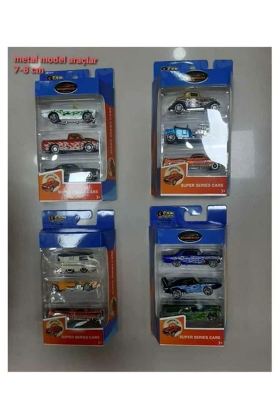 Kembay KUTULU. 3'LÜ METAL MODEL ARABALAR 7-8cm ürün görseli