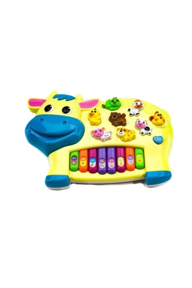 Can Ali Toys Türkçe Müzikli Eğitici Inek Figürlü Piyano Çiftlik Hayvanları - Beyaz, Sarı - Resim 3
