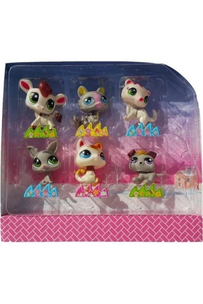 Can Ali Toys Littlest Pet Shop Neşeli Minişler 6'lı Miniş Ailesi Oyuncak Pet Star Little Minişler Beyazlı Grili M - 5