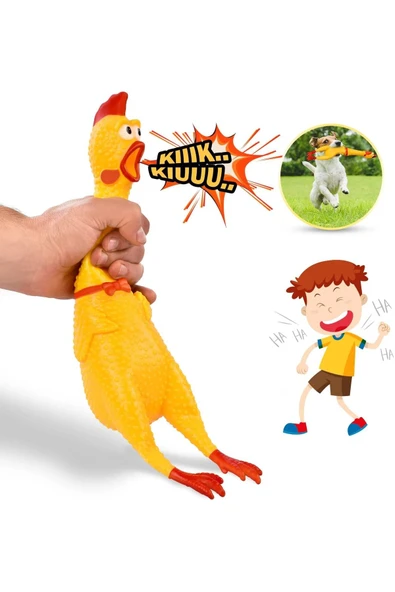 TUENGİ STORE Büyük Boy Öten Çığlık Atan Horoz Tavuk Shrilling Chicken Kedi Köpek Oyuncağı - 3