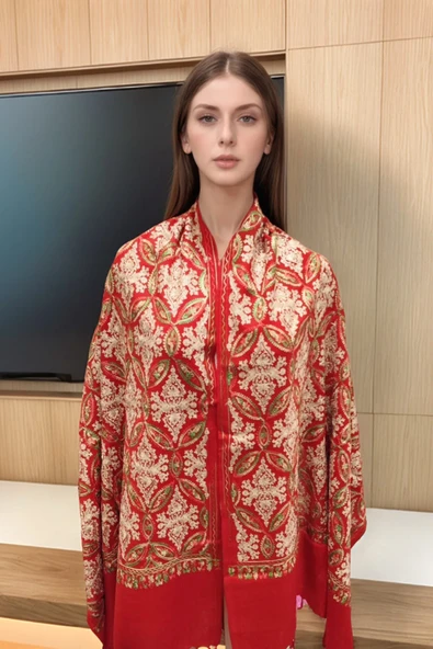 Omuz Şal Ipek Işlemeli Paşmina Şal Kaşmir