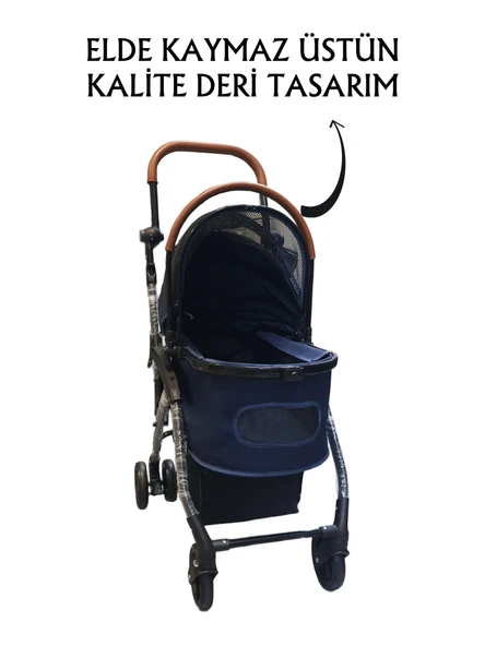 Tommy Evcil Hayvan Arabası 76,5x48x99cm Lacivert Max 15 Kg - Resim 2