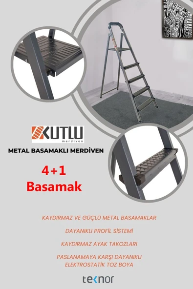 Kutlu Dayanıklı 4+1 Metal Basamaklı Merdiven - 4