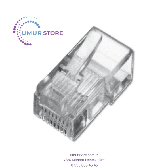 Modüler Fiş, Cat. 5E, Rj45, 8P8C, Zırhsız (Unshielded), Yuvarlak Kablo A-Mo-8-8-Sr-100