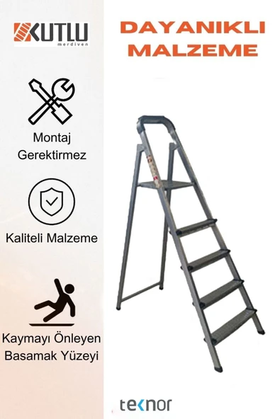 Kutlu Dayanıklı 4+1 Metal Basamaklı Merdiven - 3
