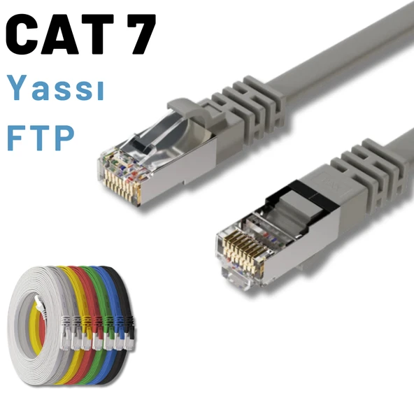 IRENIS 1 Metre CAT7 Kablo Yassı FTP Ethernet Network LAN Ağ Kablosu - Resim 2