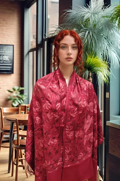 Omuz Şal Ipek Işlemeli Paşmina Şal Kaşmir