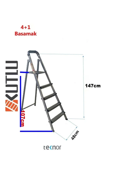 Kutlu Dayanıklı 4+1 Metal Basamaklı Merdiven - 8