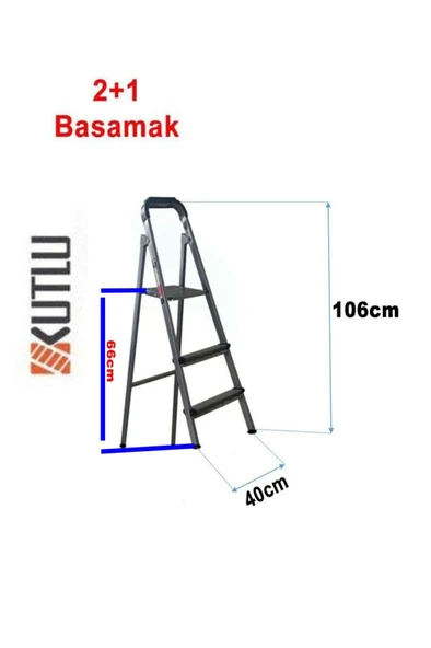 Kutlu Dayanıklı 2+1 Metal Basamaklı Merdiven - 7