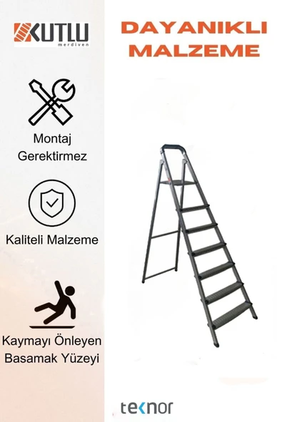 Kutlu Dayanıklı 6+1 Metal Basamaklı Merdiven - 3